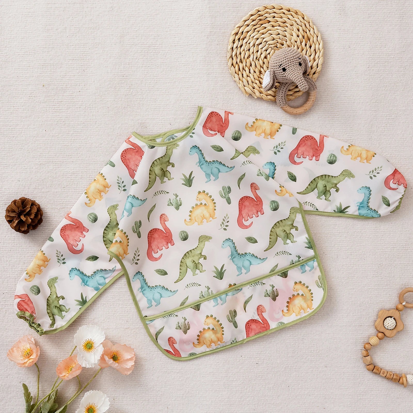 Long Sleeve Pastel Coloured Waterproof Feeding Bibs