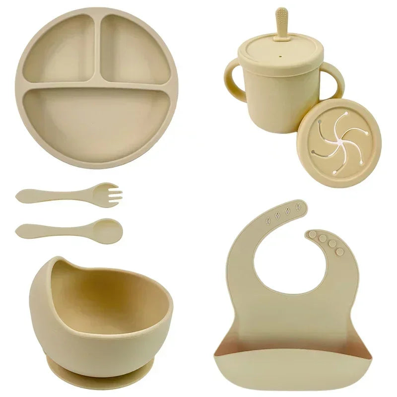 Silicone Baby Tableware Set 7pcs - Beige
