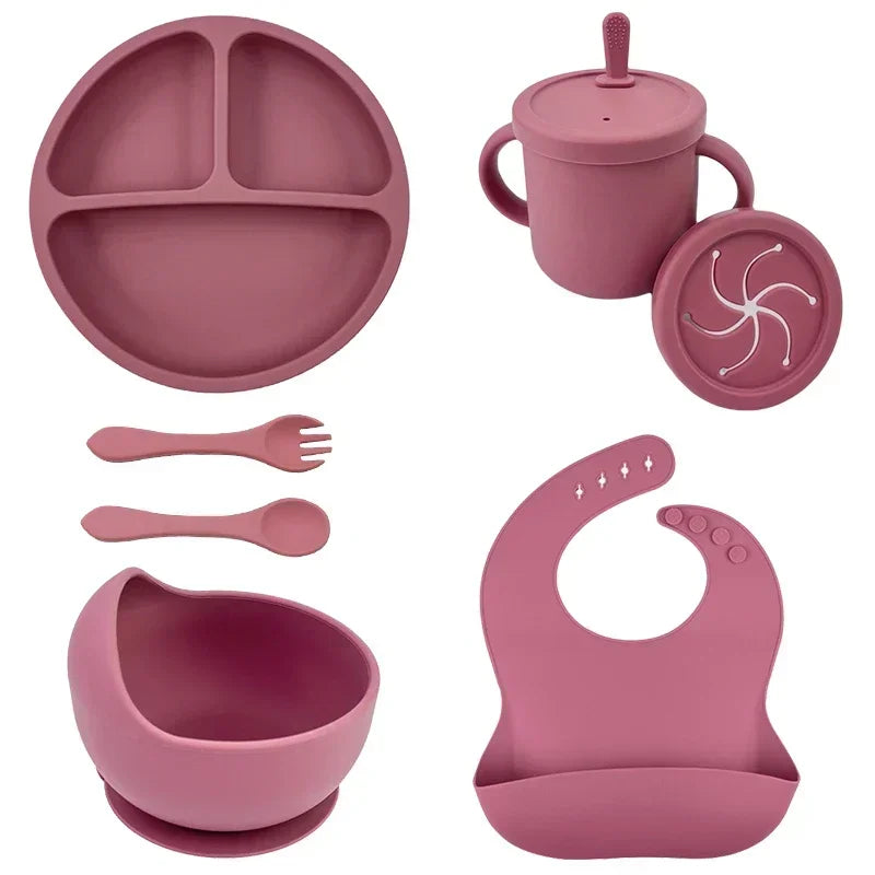 Silicone Baby Tableware Set 7pcs - Pink