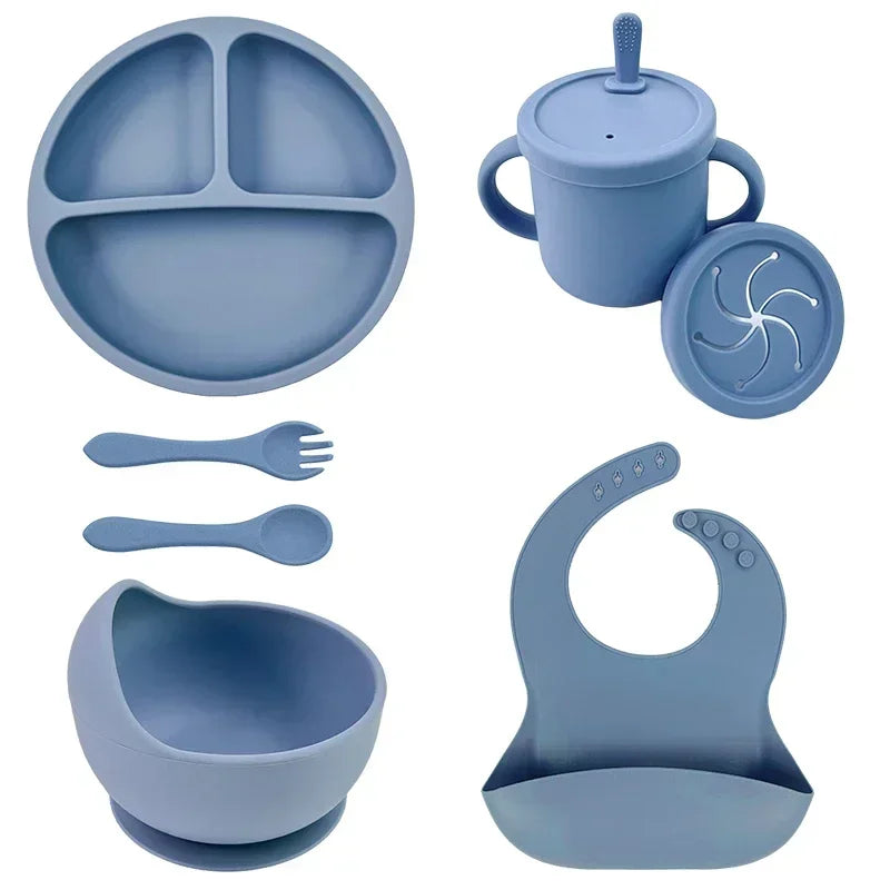 Silicone Baby Tableware Set 7pcs - Blue