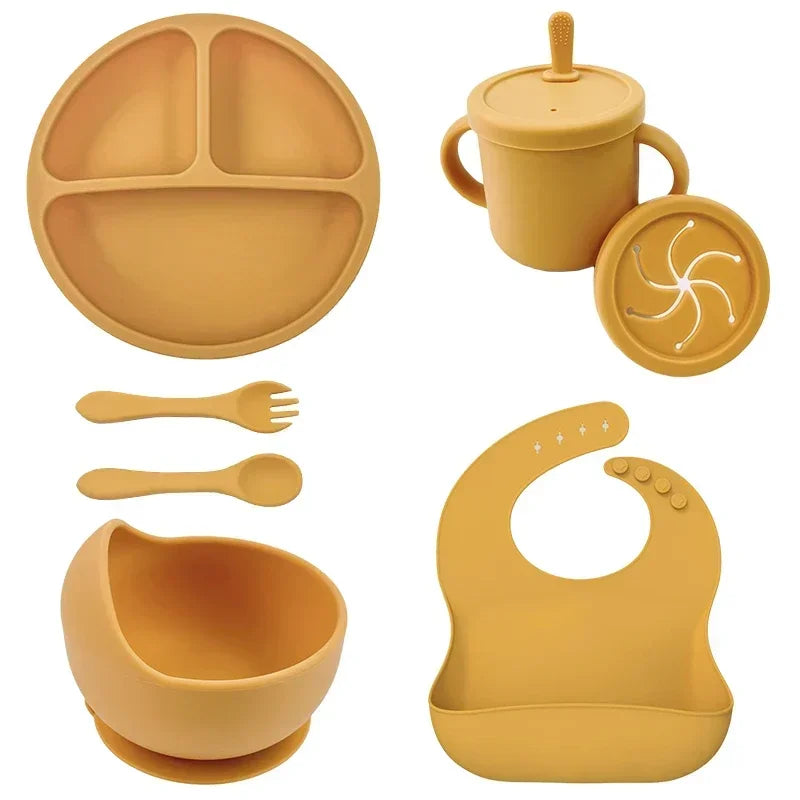 Silicone Baby Tableware Set 7pcs - Yellow