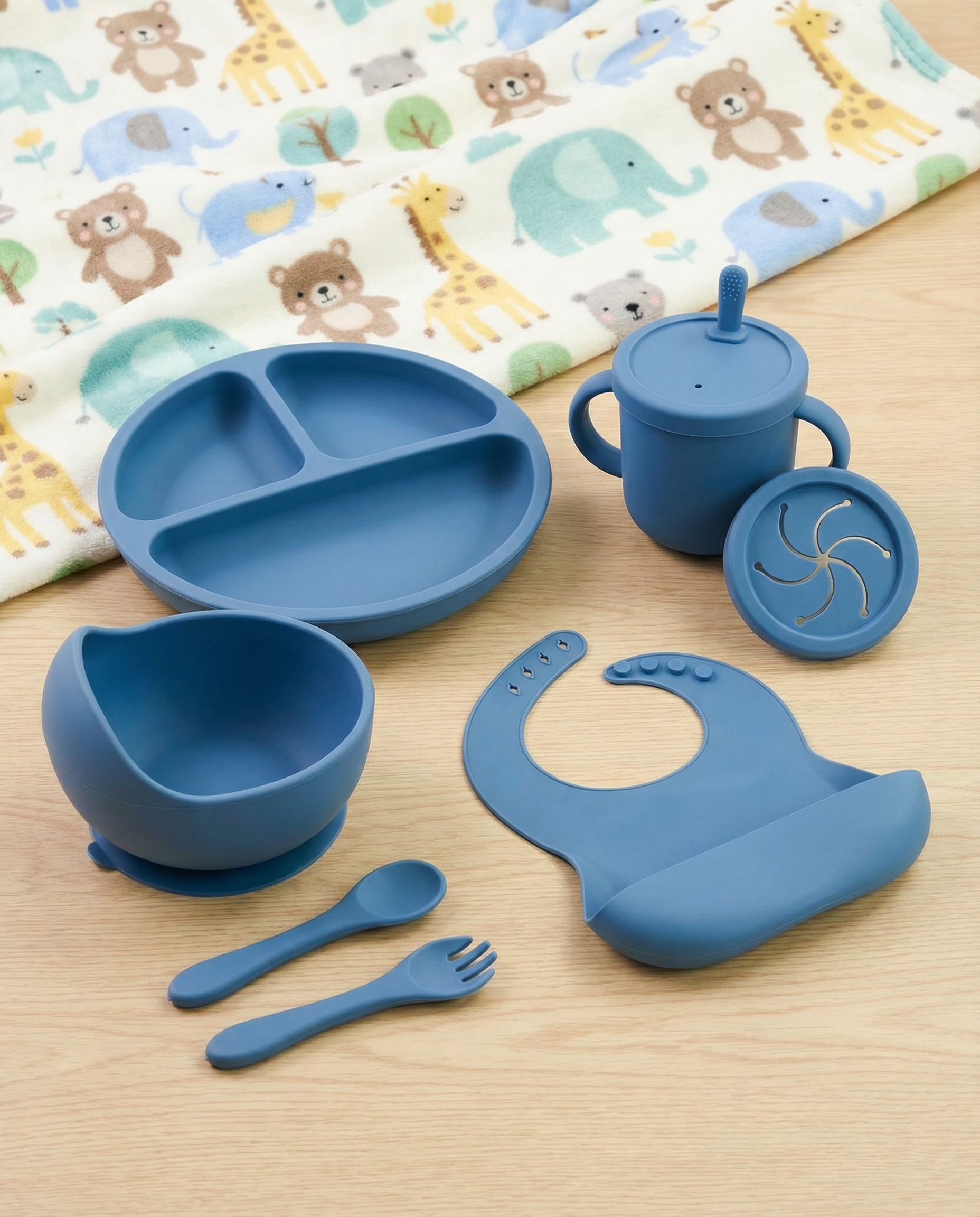 Silicone Baby Tableware Set 7pcs - Blue