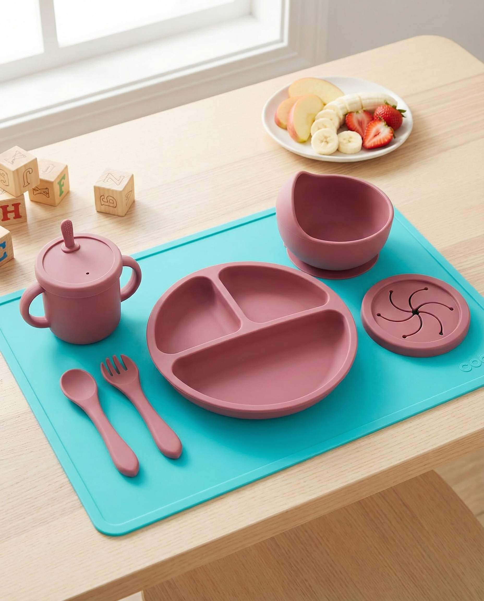 Silicone Baby Tableware Set 7pcs - Pink