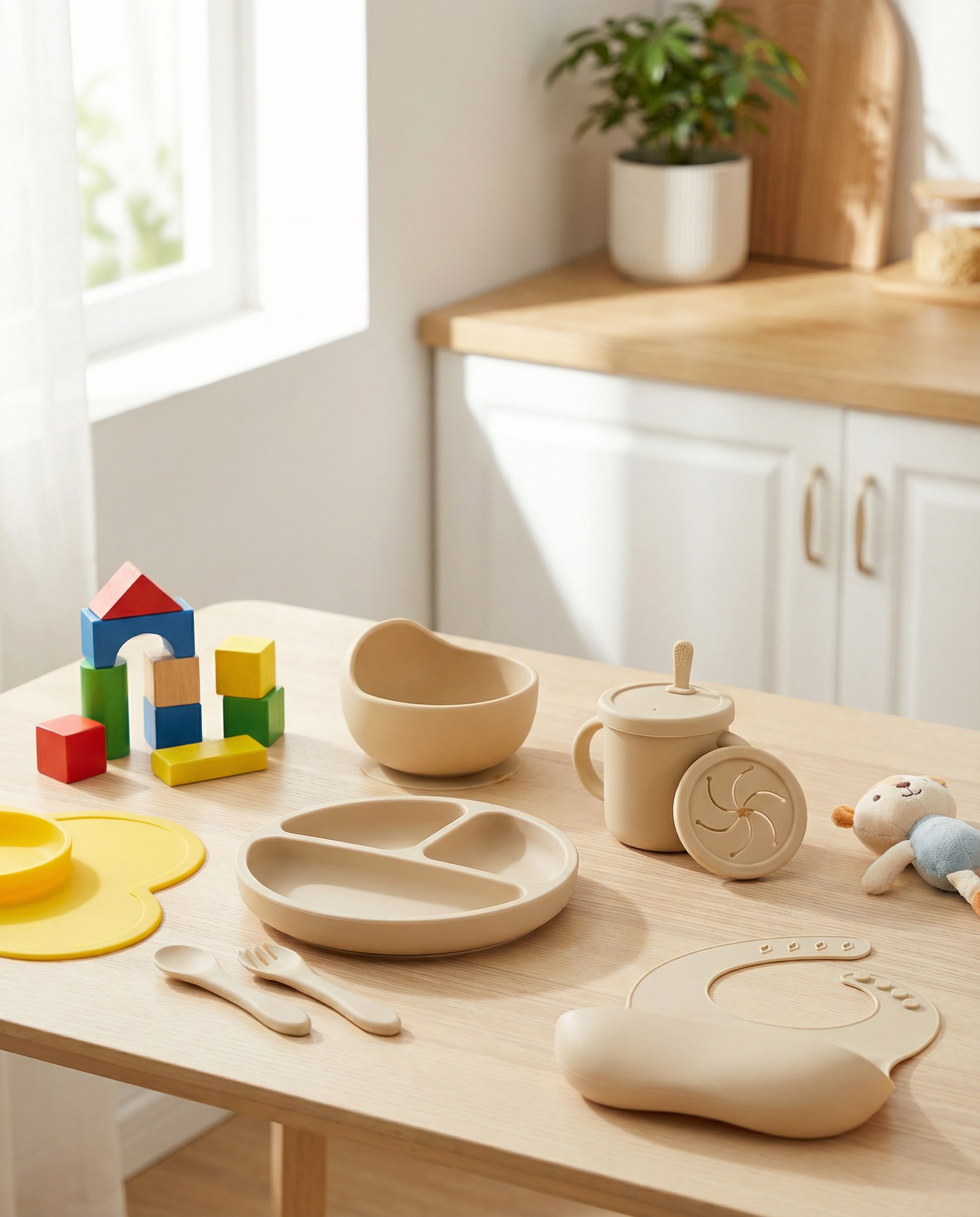 Silicone Baby Tableware Set 7pcs - Beige