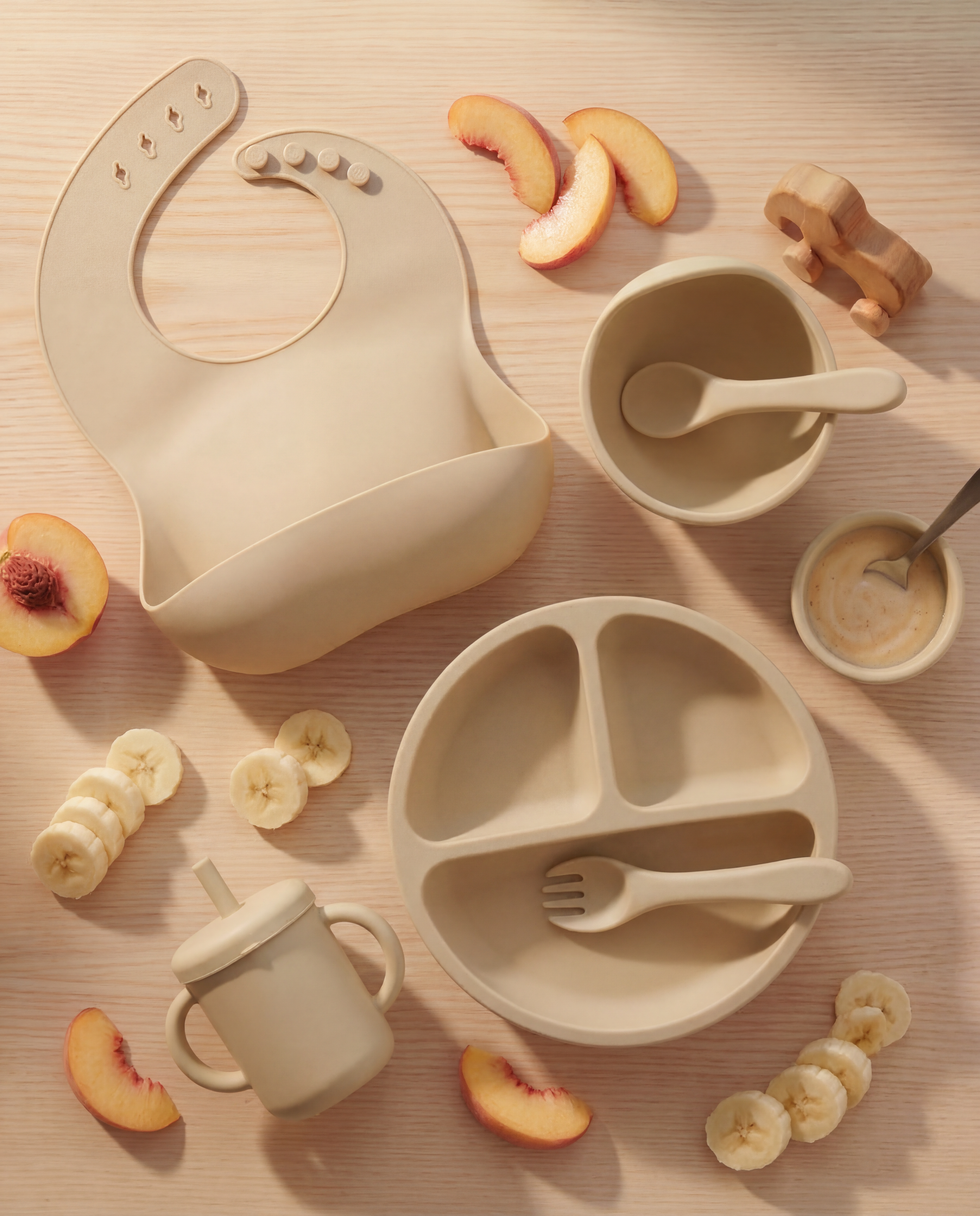 Silicone Baby Tableware Set 7pcs - Beige