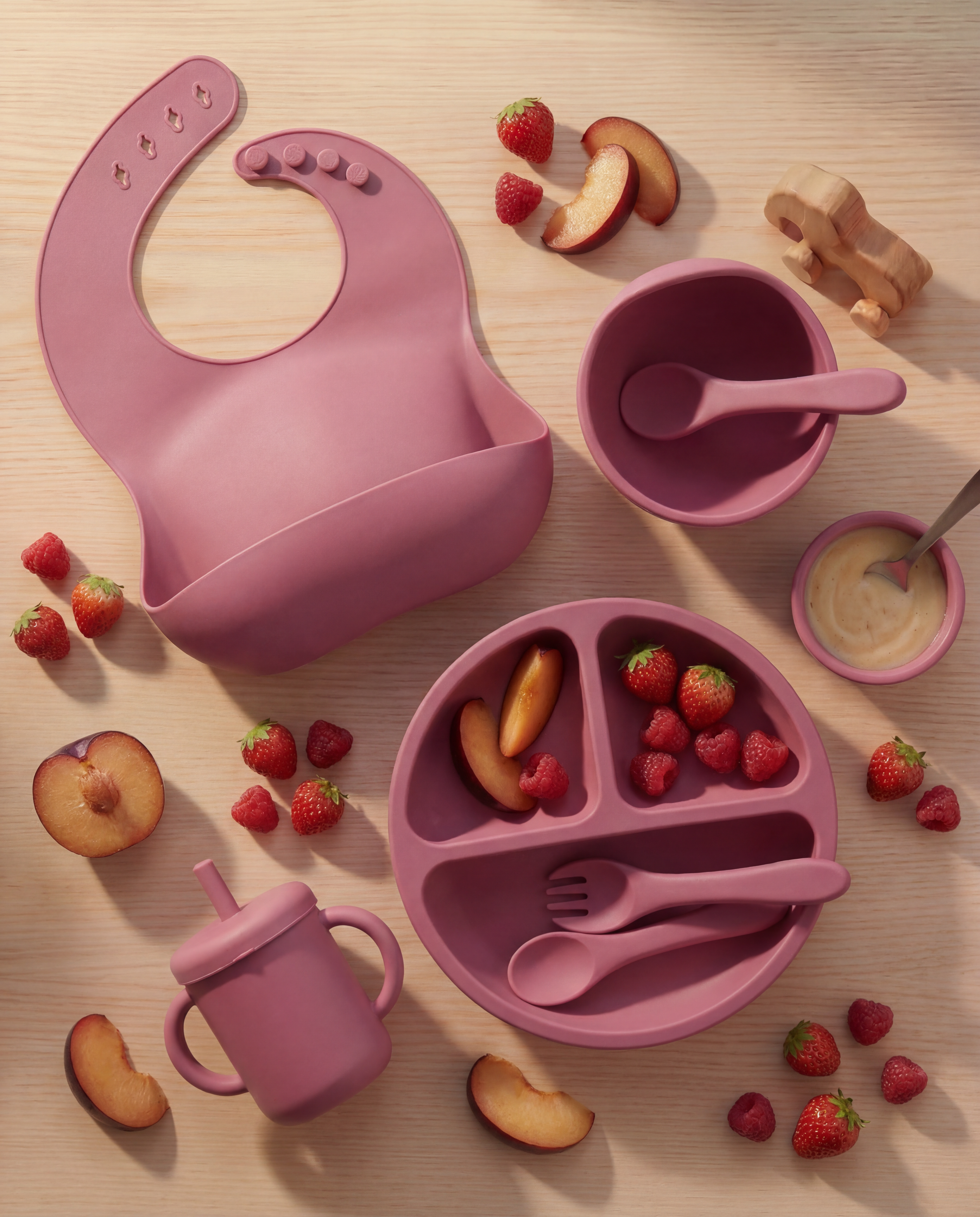 Silicone Baby Tableware Set 7pcs - Pink