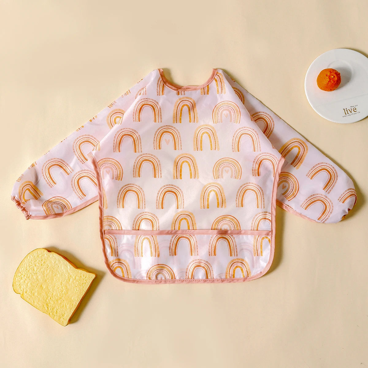 Long Sleeve Pastel Coloured Waterproof Feeding Bibs