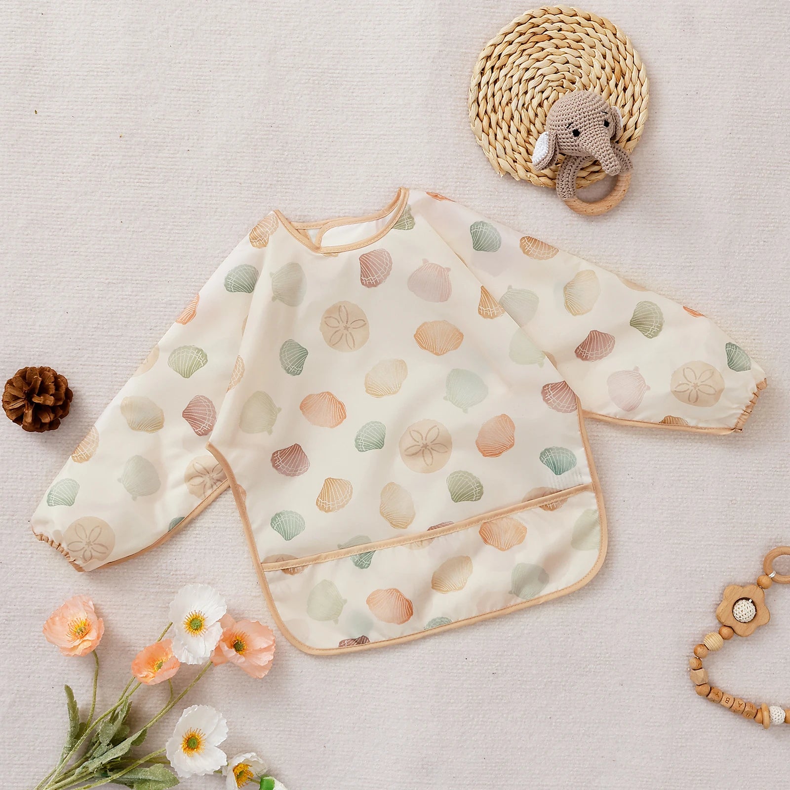 Long Sleeve Pastel Coloured Waterproof Feeding Bibs